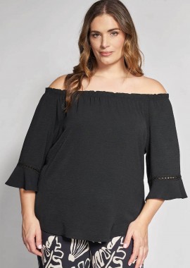 PARABITA - Guess γυναικεία μπλούζα off-shoulder με λεπτομέρειες δαντέλας - 012610100271 Μαύρο